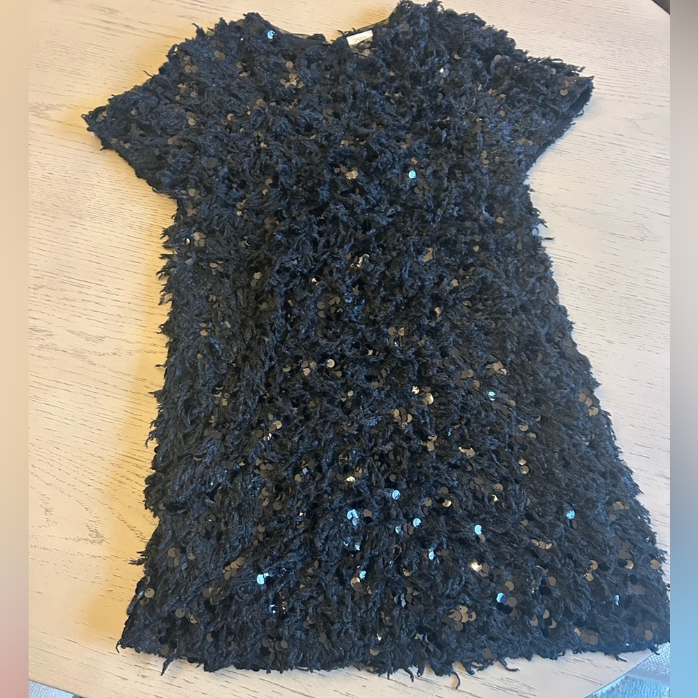 Zara Black Textured Kids Dress with Sequins